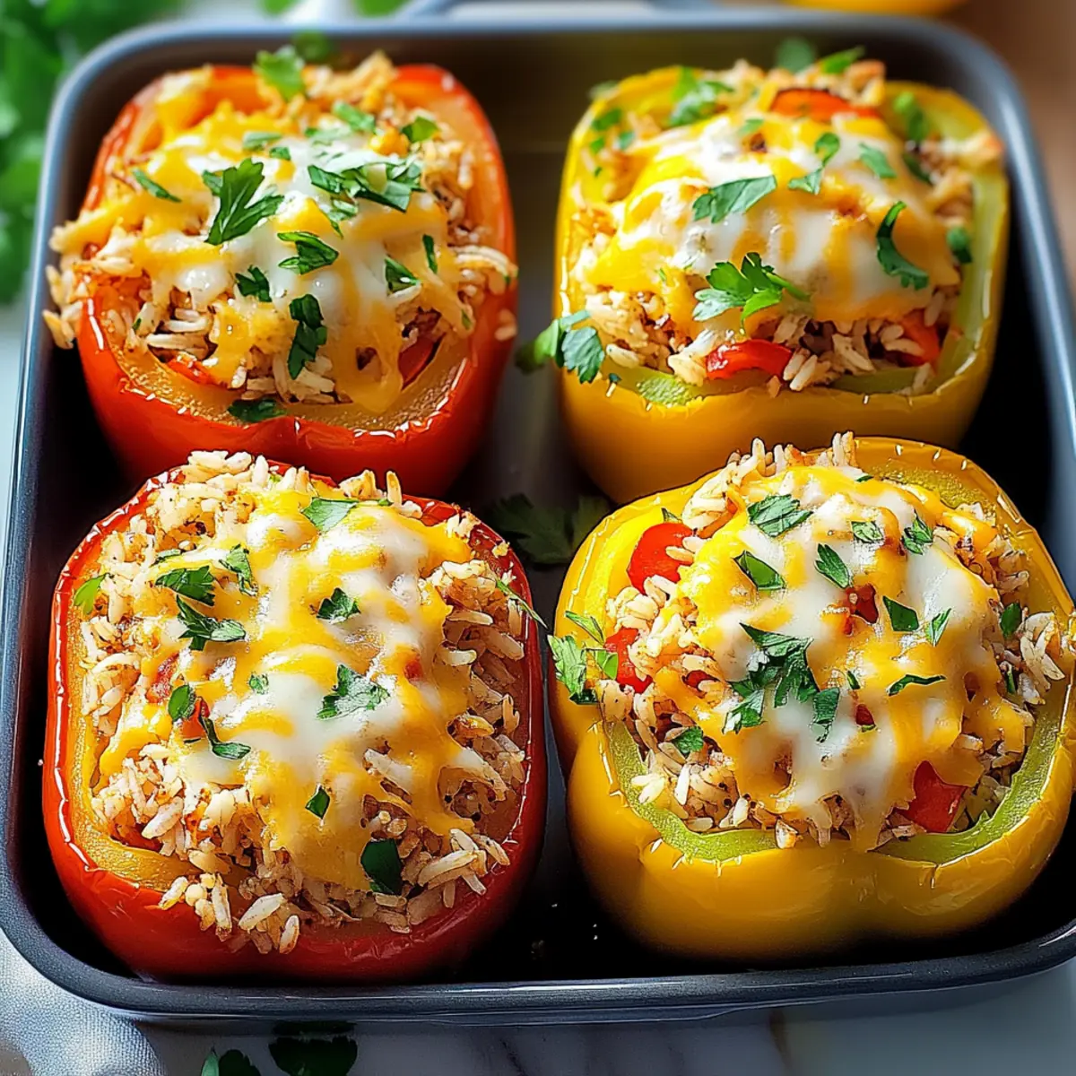 Shredded Chicken and Rice Stuffed Peppers