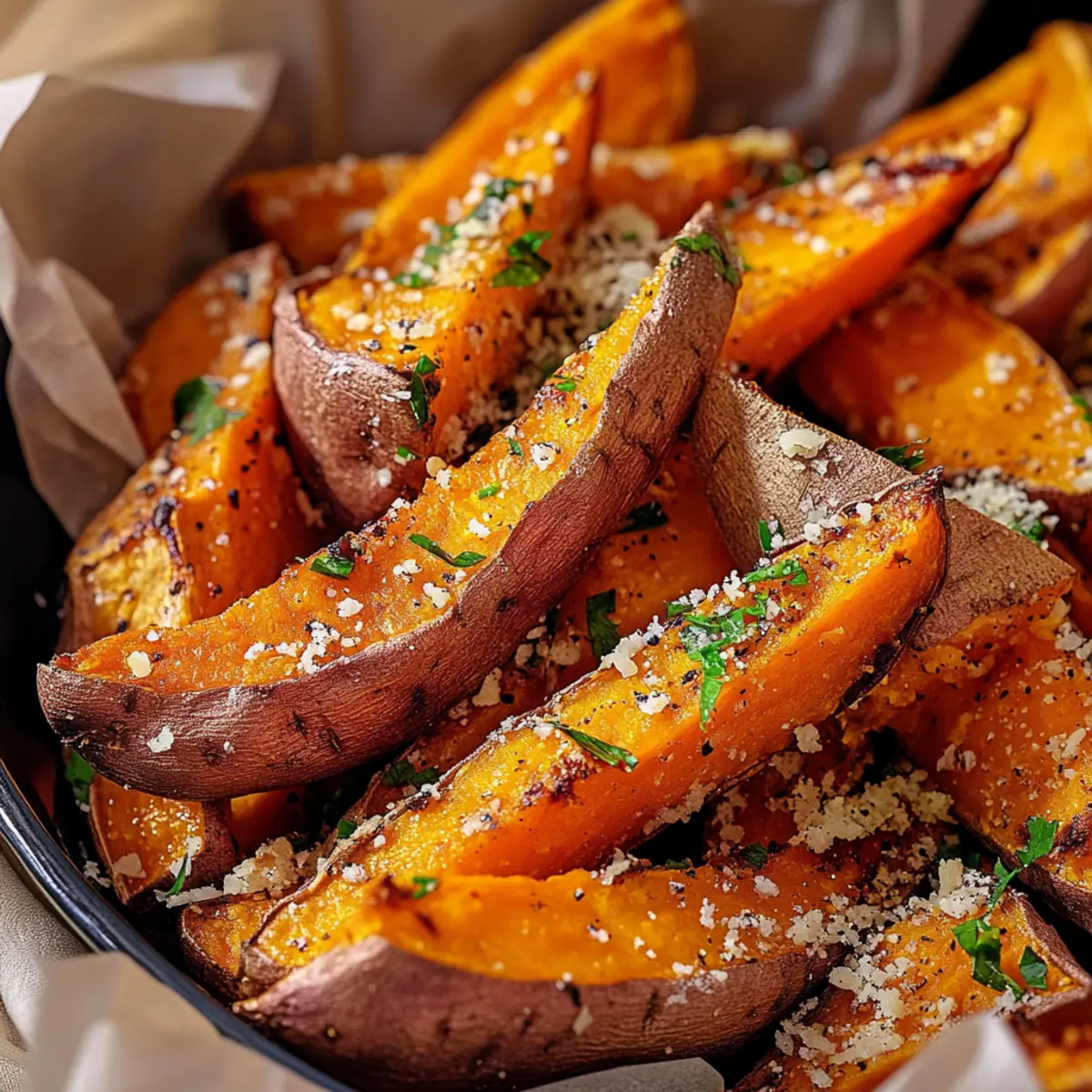 Savory Garlic and Parmesan Sweet Potato Wedges