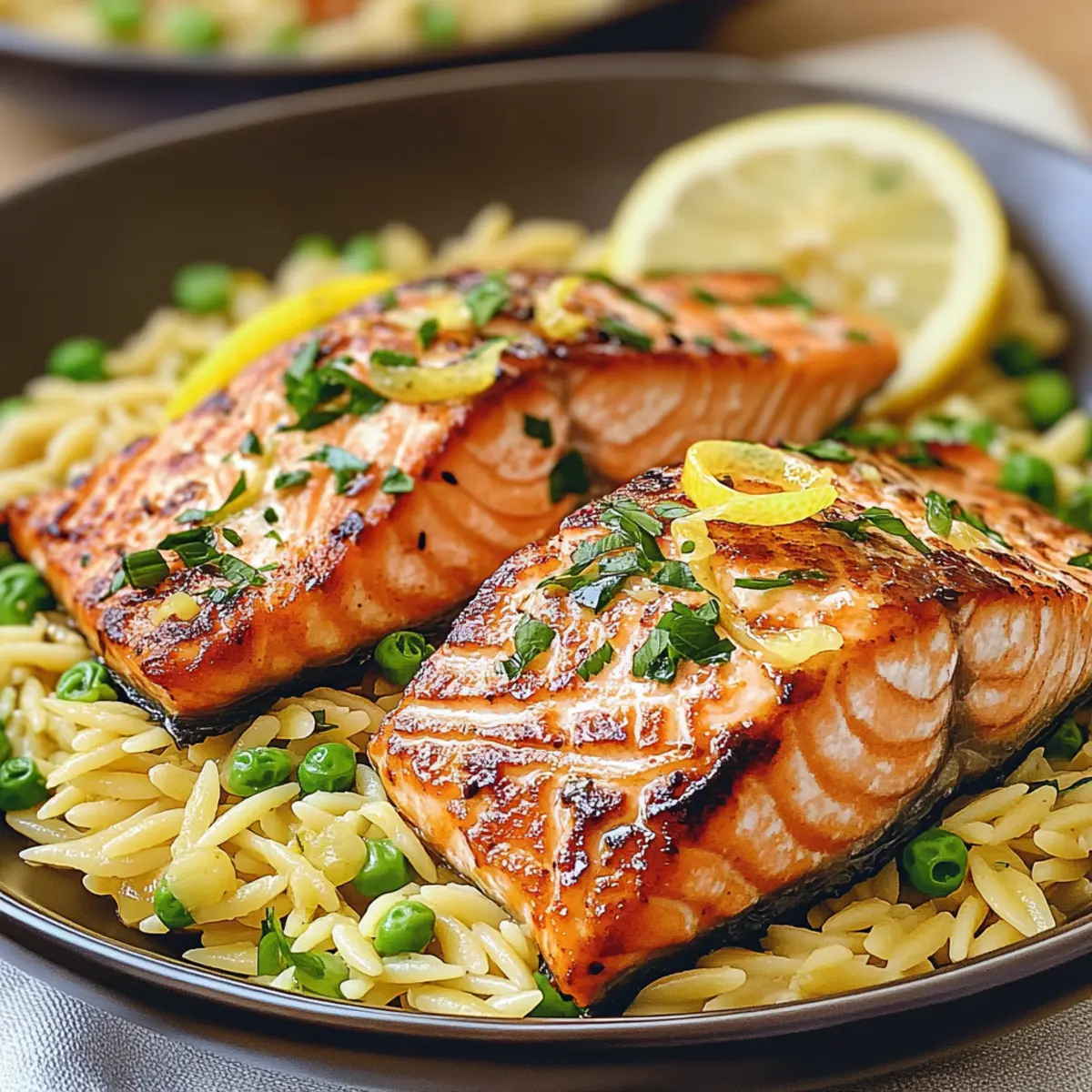 Seared Salmon with Lemon Orzo