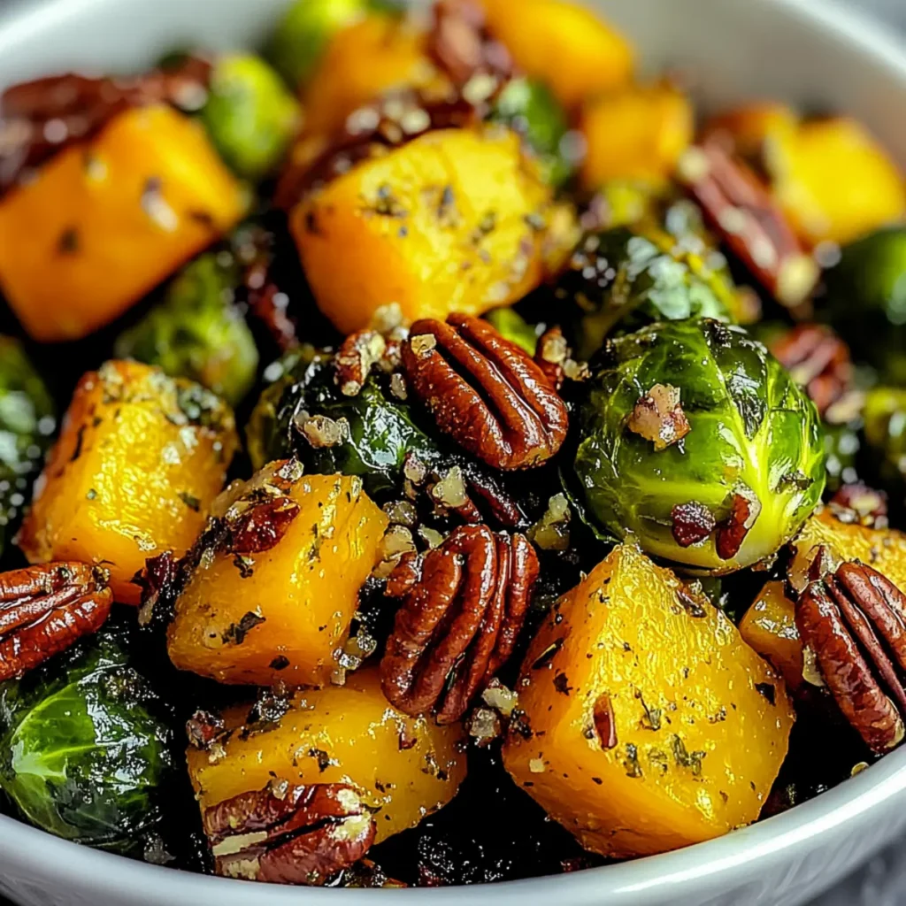 Air Fryer Butternut Squash & Brussels Sprouts with Candied Pecans