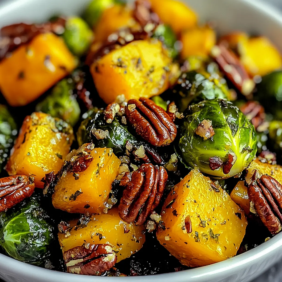 Air Fryer Butternut Squash & Brussels Sprouts with Candied Pecans