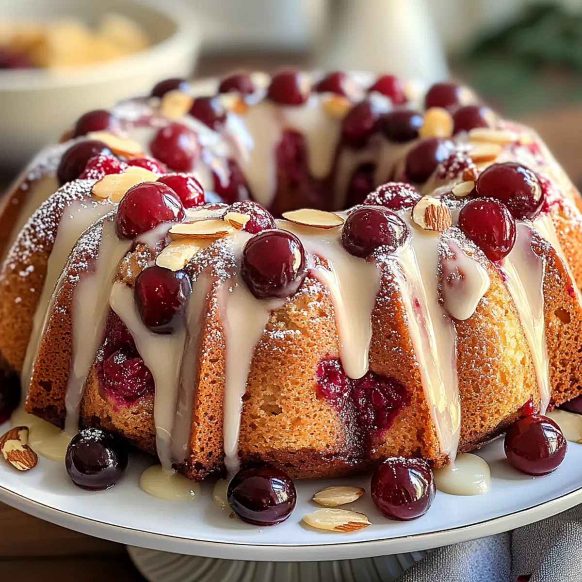 Cherry Bundt Cake with Almond Glaze