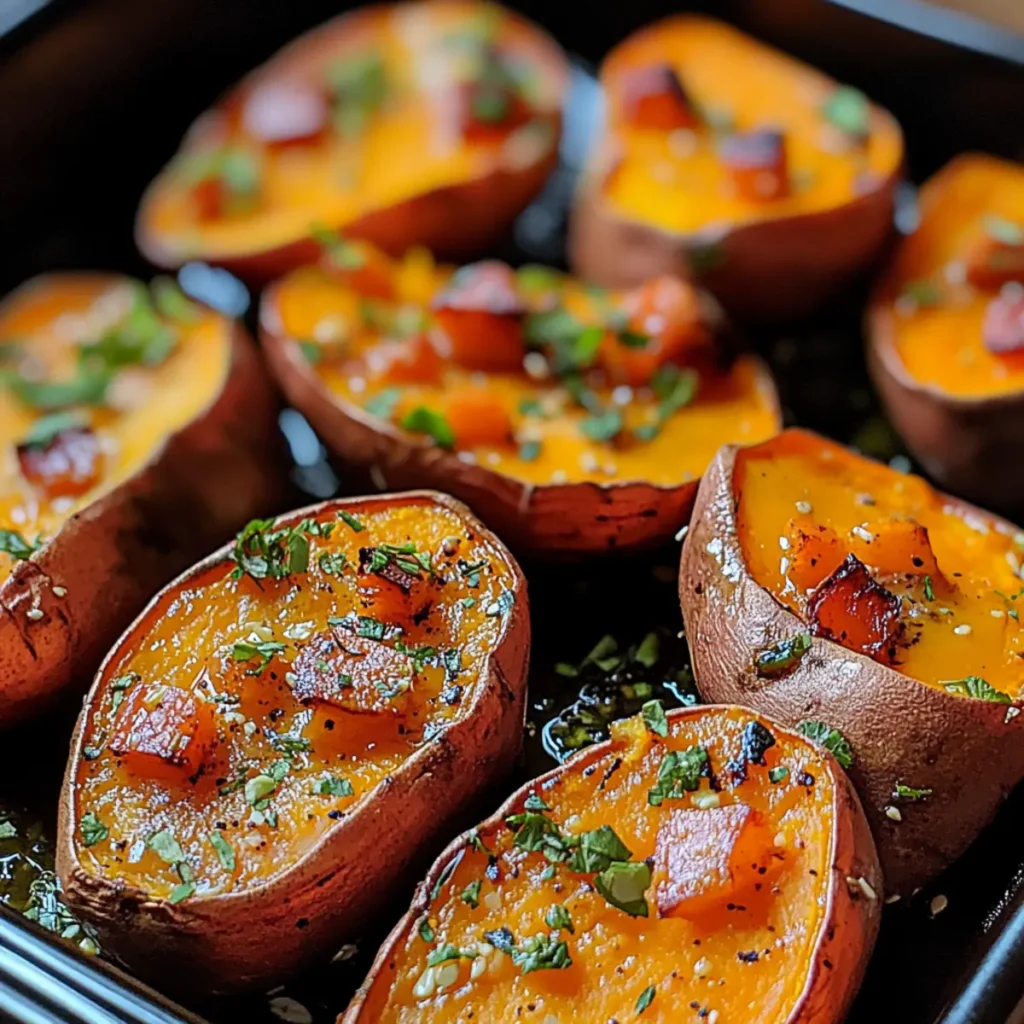 Garlic Butter Roasted Sweet Potatoes