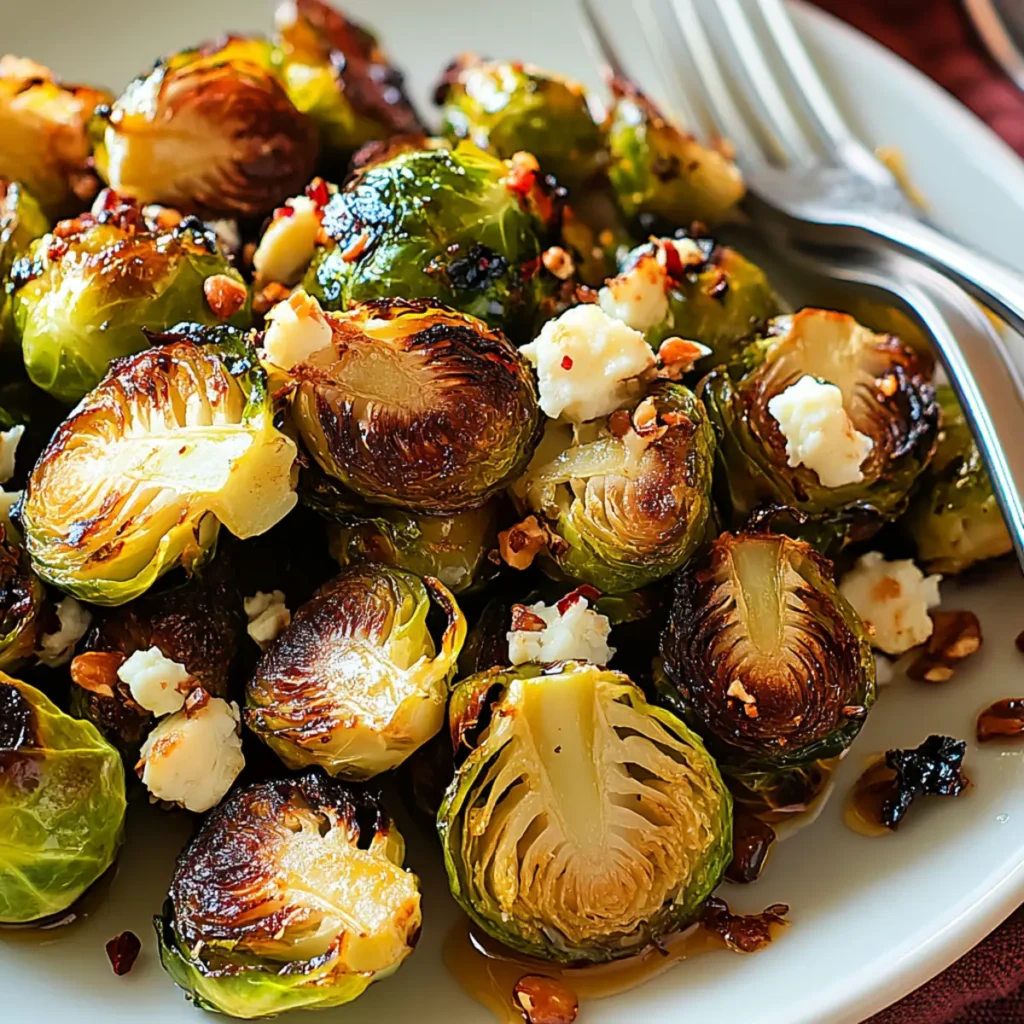 Roasted Brussels Sprouts with Goat Cheese and Chili Honey