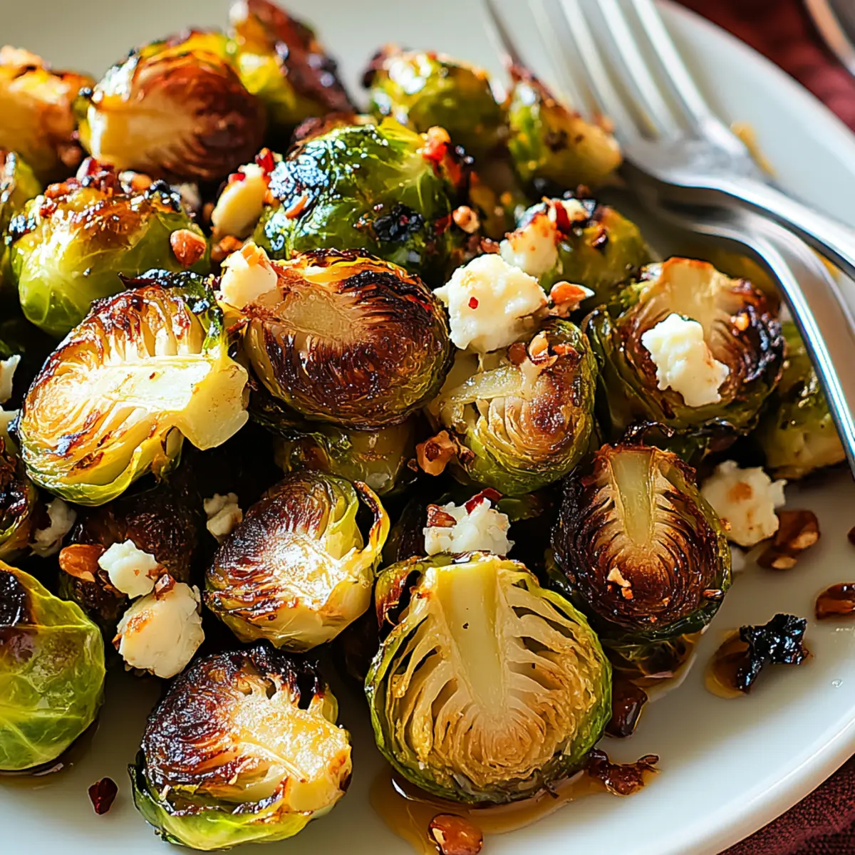 Roasted Brussels Sprouts with Goat Cheese and Chili Honey