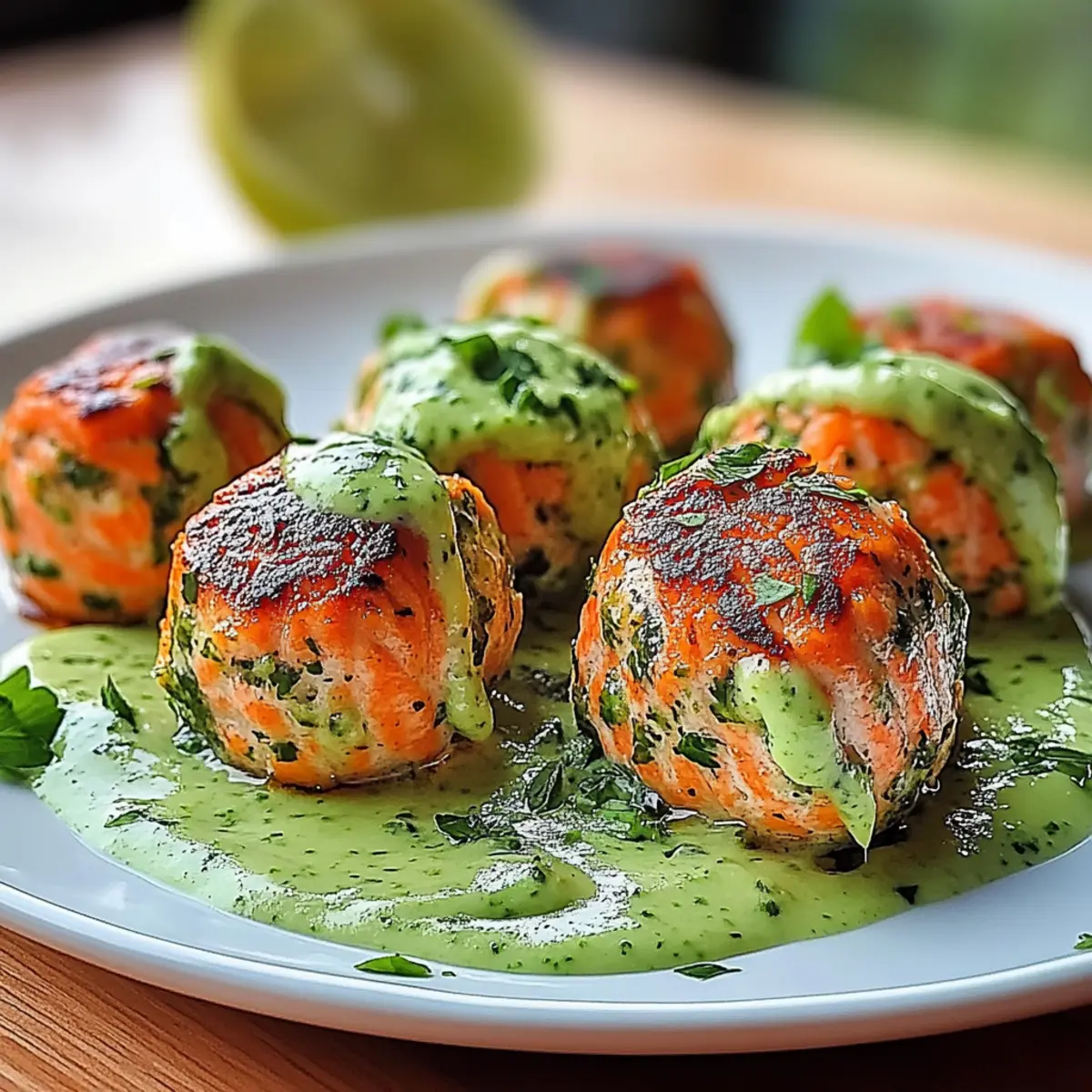 Salmon Balls with Avocado Sauce