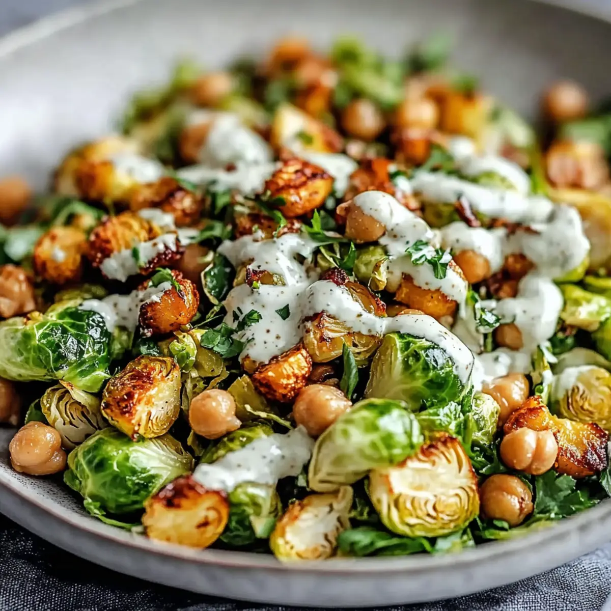 Crispy Shaved Brussels Sprout Salad with Roasted Squash & Chickpeas