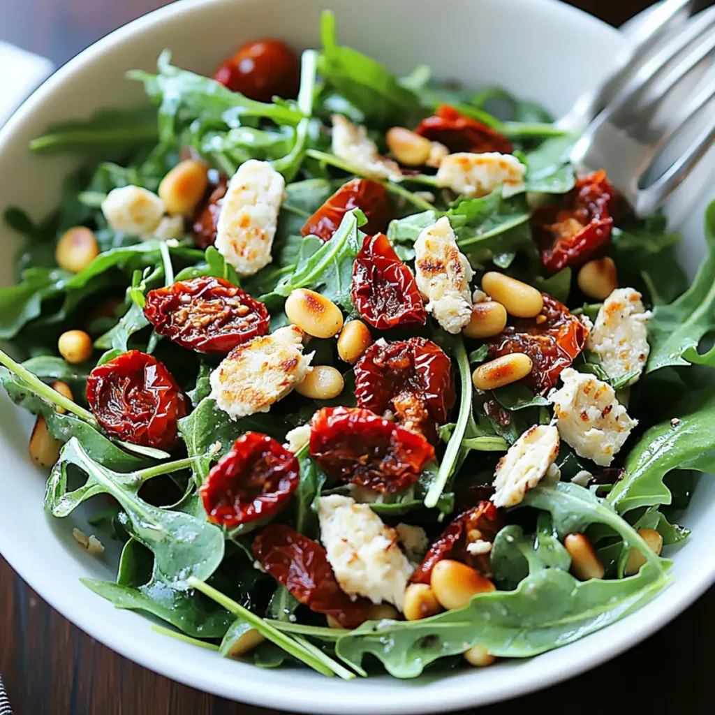 Delicious Italian Salad with Spinach, Arugula, Sun-Dried Tomatoes & Pine Nuts
