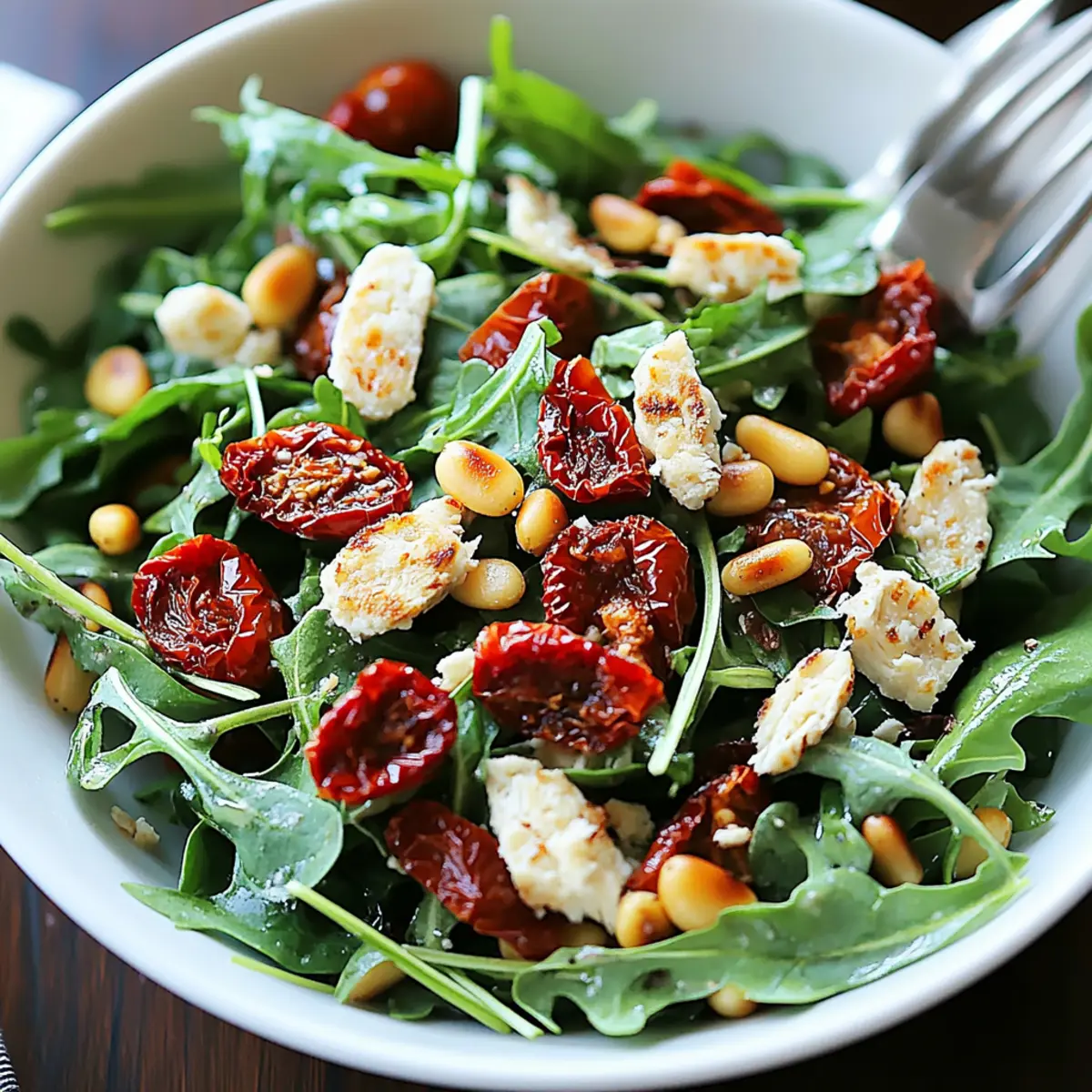 Delicious Italian Salad with Spinach, Arugula, Sun-Dried Tomatoes & Pine Nuts